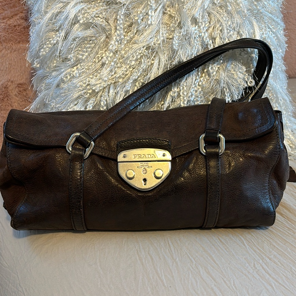 Prada hobo bag. Brown buckskin distressed leather. Excellent condition